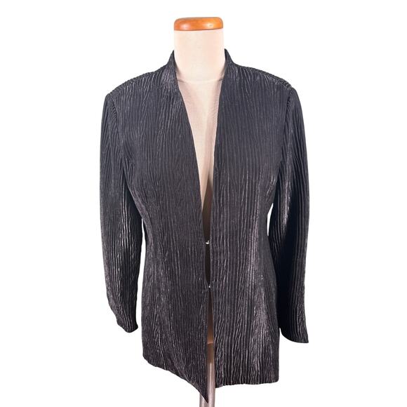 Erin London Women's Size Medium Gray Textured Metallic Lined Long Sleeve Jacket - Picture 1 of 13